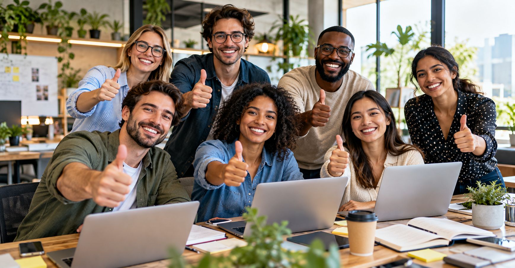 Freelancer-Team zeigt Daumen hoch
